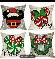 4 X New Merry Christmas Mouse Decorative Throw Pillow Covers 18 x 18 In