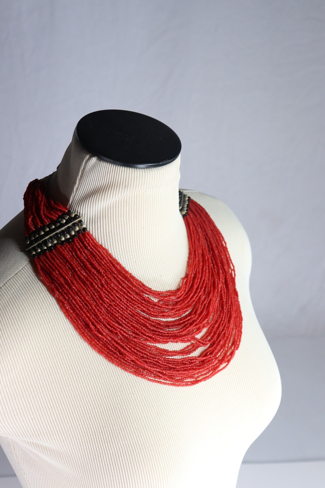 Bold Red Beaded Multi-Strand Statement Necklace w… - image 8