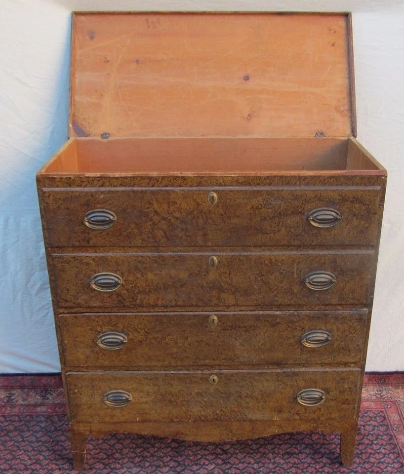 CAJA/COFRE MANTA ANTIGUA PINTADA GRANO ESPONJA NUEVA INGLATERRA HEPPLEWHITE SIGLO XVIII Foto 3 de 4