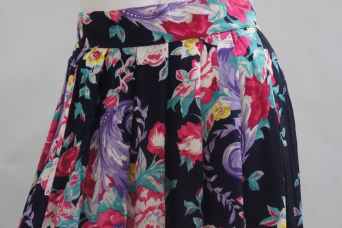 Vintage 80s-90s Bright Floral Print Rayon Skirt Cottagecore Boho Hippie - Picture 7 of 8