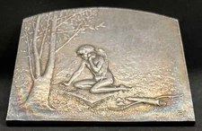 By René Baudichon France 1915 Art Nouveau nude angel cupid large plaque Stunning