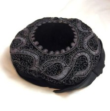 Vintage Black Velvet Beaded Hat