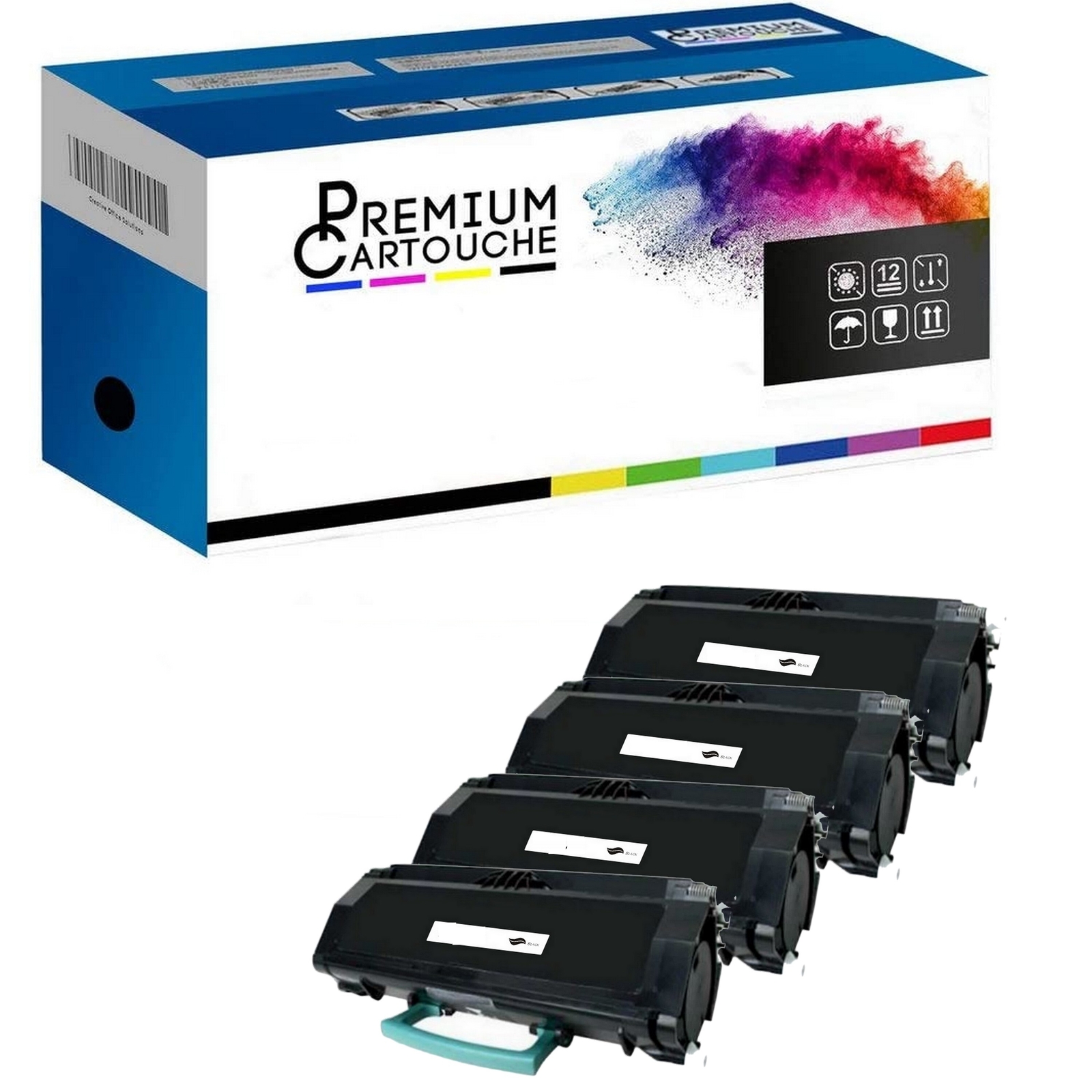Toner noir E460X11E compatible Lexmark E460dw consommable laser - Lot de 4