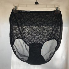 Vintage Granny Panties Sheer Black Lace Mushroom Gusset Blue Swan 36 Waist