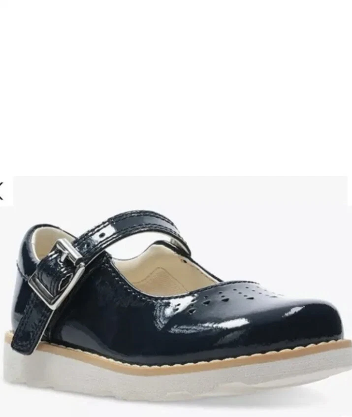 Clarks Crown Jump Girl s Navy Patent Leather Party Shoes UK Size