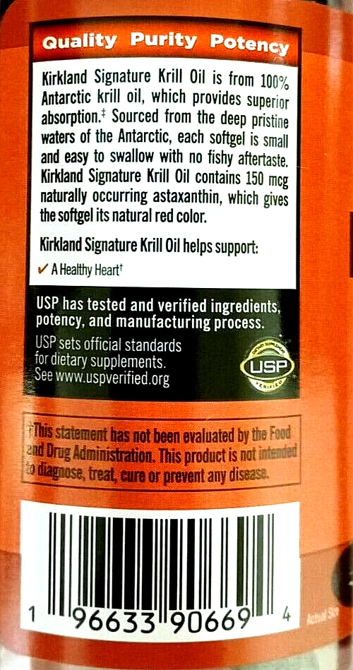 Aceite de krill Kirkland Signature 500 mg Omega-3 + astaxantina 180 cápsulas blandas EXP 08/2026 Foto 3 de 3