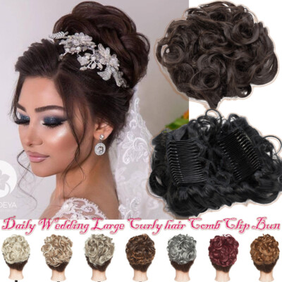 Real Thick Hair Bun Combs Clip In Hair Piece as Human Large Wedding Chignon  Updo UK