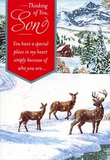Religious CHRISTMAS Greeting Card FOR SON, Winter Deer by DaySpring + Envelope