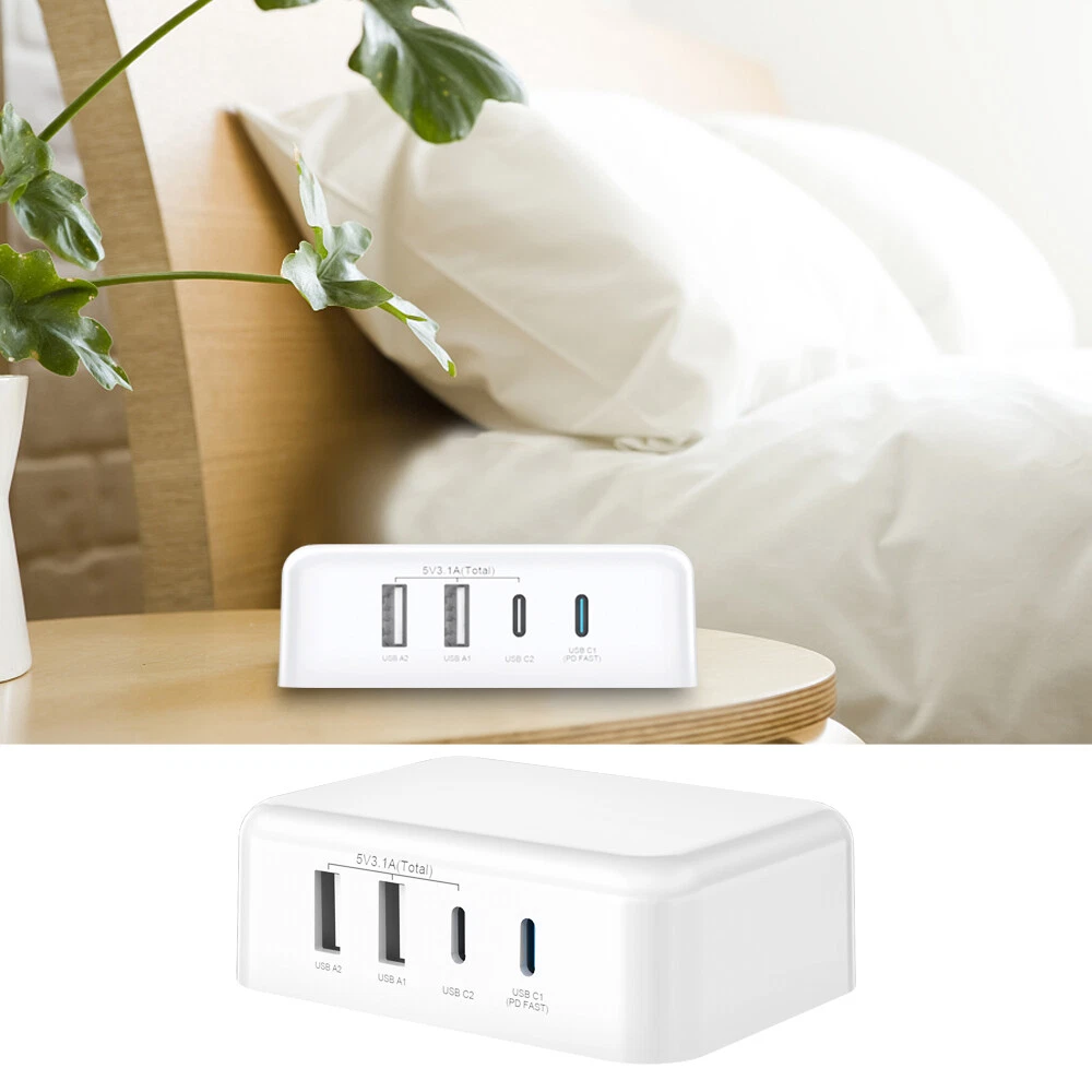 4 Port USB Hub Fast Wall Charger Station Multi-Function Desktop AC Power Adapter