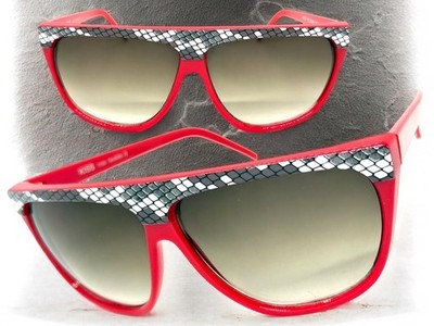 Oversized Classic 70's Vintage Retro Style SUNGLASSES Large Red Snakeskin Frame
