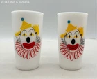 Milk Glass Clown Face Tumblers 2 Piece Set Vintage Mid-Century Drinking Glasses