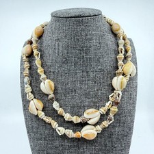Natural Cowrie Seashell Necklace Long Cream Brown Coastal Beach Boho Statement