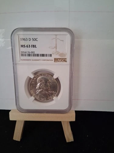 1963 d franklin half dollar ms 63 fbl