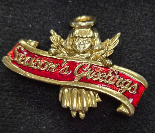 Vintage Signed Danecraft Christmas Angel " Season's Greetings " Pin / Brooch