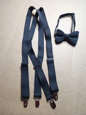 Formal Mens Black Suspender Ribbed Bow Tie Set Groomsmen Wedding