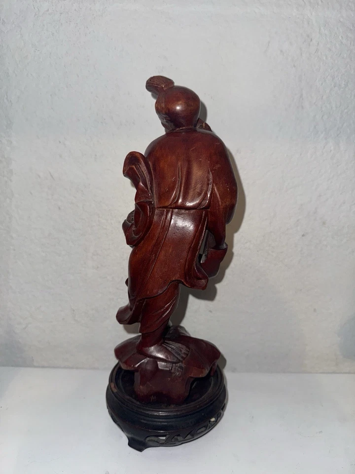 Highly Detailed Finely Carved Qing Dynasty Carved Rose Boxwood Fisherman - Image 4 of 4