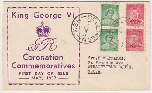 AUSTRALIA 1937: "Small Crown" FDC for 1d & 2d KGVI definitive issue · exc cond.