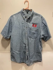 Vintage Port Authority Shirt Men L Old School Boats Denim Short Sleeve