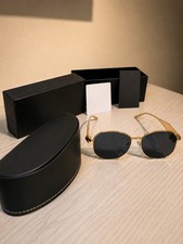 Women's Round Sunglasses Gold Metal Frame Black Tinted Plastic Lenses