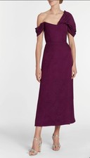 Markarian Adela Magenta Woodcut Jacquard Asymmetric Drape Shoulder A Line Midi