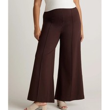 Quince Ultra-Stretch Ponte Wide Leg Pants Espresso Brown Pintuck Size M