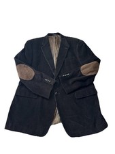 Lauren Ralph Lauren Blazer Mens 46L Black Corduroy Leather Elbow Patches Jacket