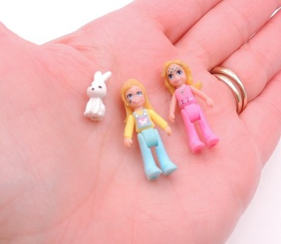 Polly Pocket Flip & Find 2x Micro Mini Polly Doll, 1x Bunny Rabbit Mixed Lot