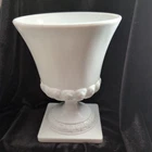 Vintage Milk Glass Footed Urn Greek Key Rim Base 7"H Vase/Planter