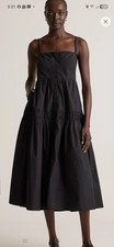 NWT Quince 100% Organic Cotton Poplin Spaghetti Strap Maxi Dress Black XS