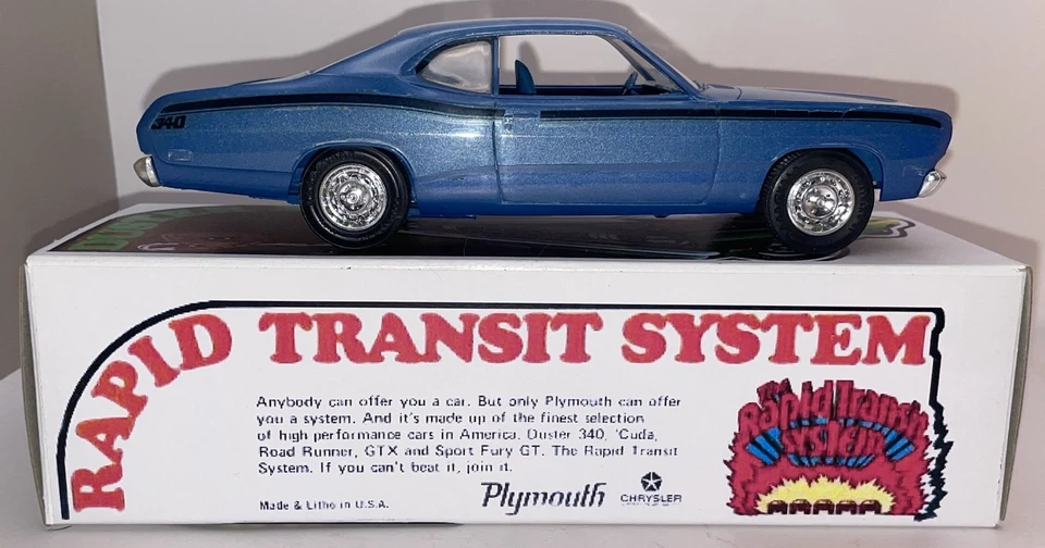 MPC Promo 1971 Plymouth Duster 2Dr HT 1/25 Brite Blue FN-VF+ with Repro Box - Image 3 of 4