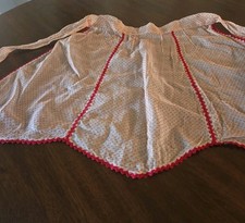 Vintage 1950s Half Apron Red Polkadot Organza Sheer Tie Waist Handmade