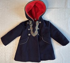 VTG ROTHSCHILD BLUE WOOL RED FAUX FUR LINE EMBROIDERED TRIM HOODED FANCY COAT 2