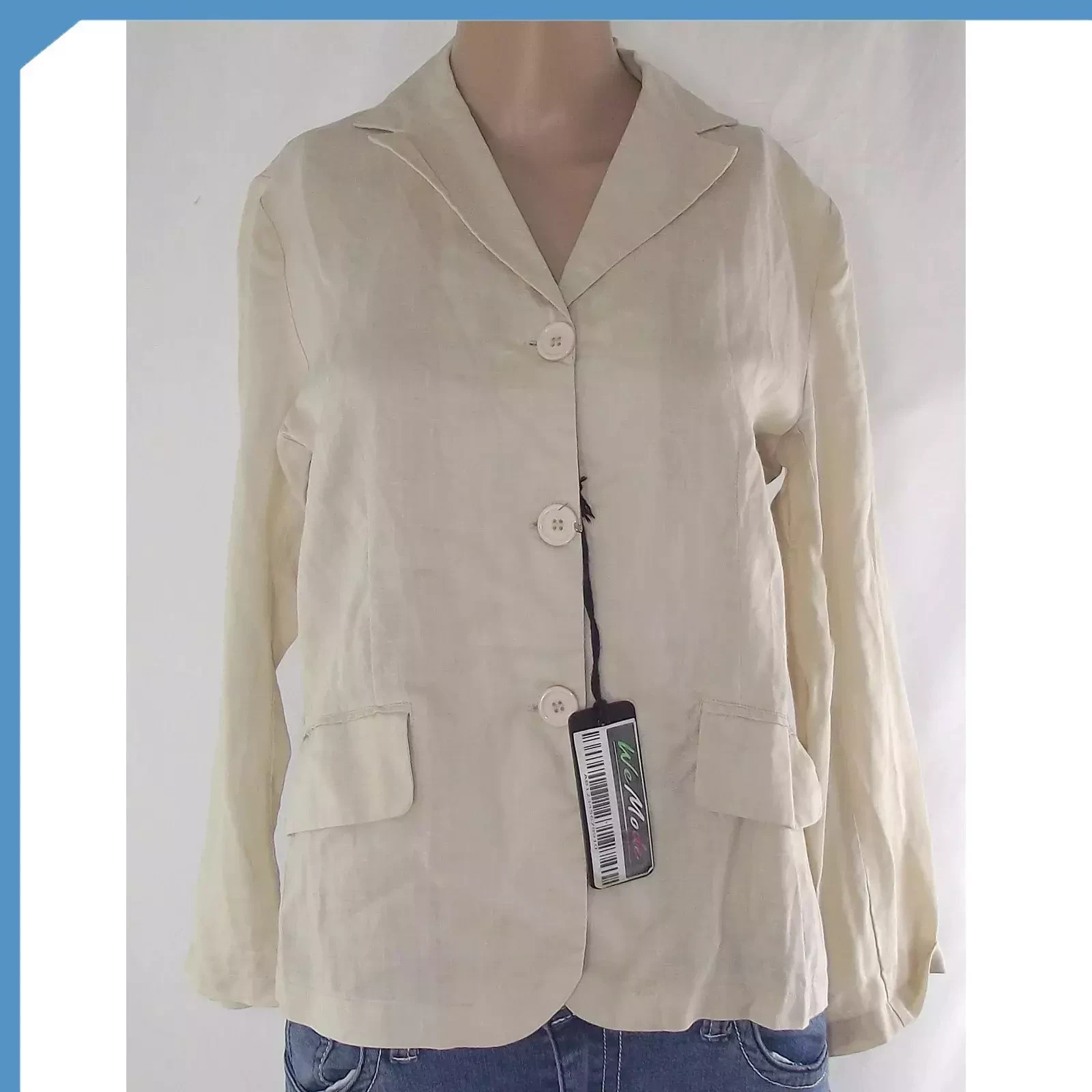 Womens Sand Beige Jacket Size S Linen 3 Button Lightweight Blazer Style