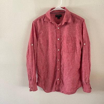Banana Republic Mens S Linen Blend Button Up Shirt Totem Red Warm Weather