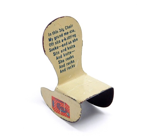 VINTAGE CHECKERS POPCORN CONFECTION TIN LITHO ROCKING CHAIR PRIZE