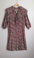 Vintage 80s Pink Floral Drop Waist Tea Dress Romantic Lace Trim Collar S 4 6 