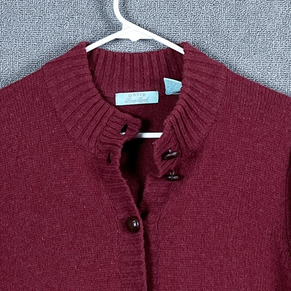 Cardigã Orvis Suéter Feminino Médio Borgonha Shetland Lã Botão Longo Frontal - Imagem 2 de 4
