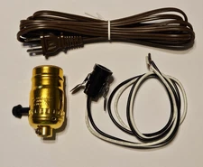 GWTW LAMP KIT WITH 3 TERMINAL SOCKET, NIGHT LIGHT SOCKET,BROWN CORD SET 949J