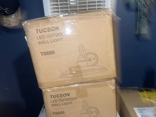 Vaxcel Tucson 10" LED Outdoor Wall Light, Black/White/Metal Shade - T0680 - Picture 1 of 2