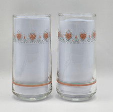 2 Vintage Corelle Forever Yours Cooler Glasses 16oz Pink Heart Tumblers - Lot A