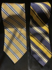 Men  s Neck Tie 100 Silk Set of 2 Yellow w/Navy Blue Accents  Free Shipping 