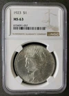 1923 $1 Peace Silver Dollar NGC MS63