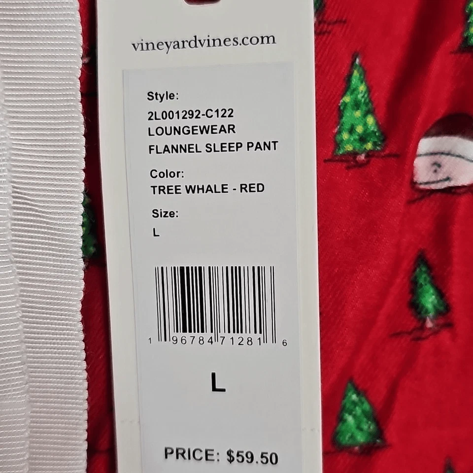 Nuevo con etiquetas Pantalones para dormir Vineyard Vines Árbol de Navidad Ballena Franela Roja Pijama Grande Foto 4 de 4
