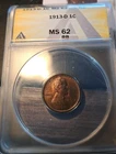 1913 D Lincoln Wheat ANACS MS62 R/B. GORGEOUS COIN.