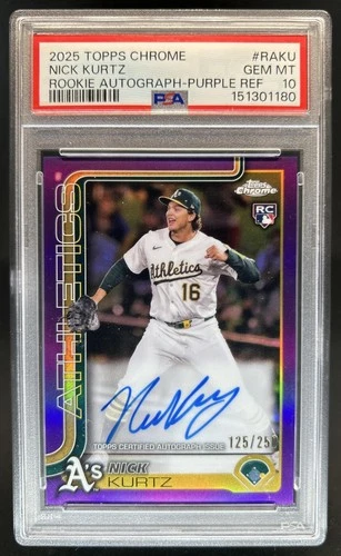 2025 Topps Chrome Nick Kurtz Rookie Auto RC Purple Refractor #/250 PSA 10