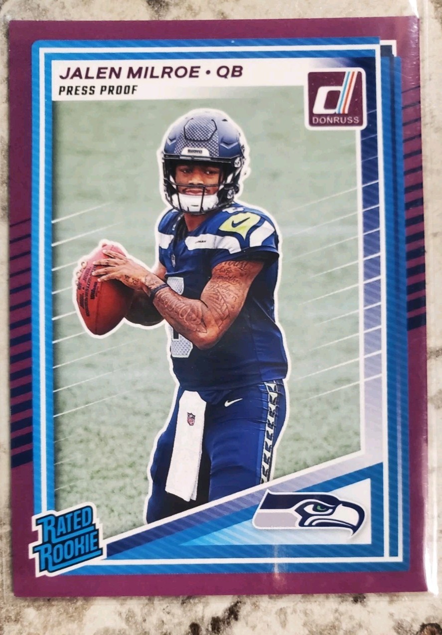 2025 Donruss Jalen Milroe Rated Rookie RC purple press proof Seahawks #307 MINT