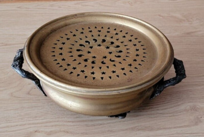 Petit Chauffe-Plat Ancien 19e – Cuivre Rouge Original – Alcool – Vintage