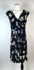 Ralph Lauren Floral Stretch Fit & Flare Cap Sleeve Dress Black Yellow Woman’s 12