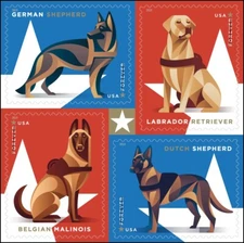 Military Working Dogs Sheet of 20 Current Rate Stamps Scott 5408b