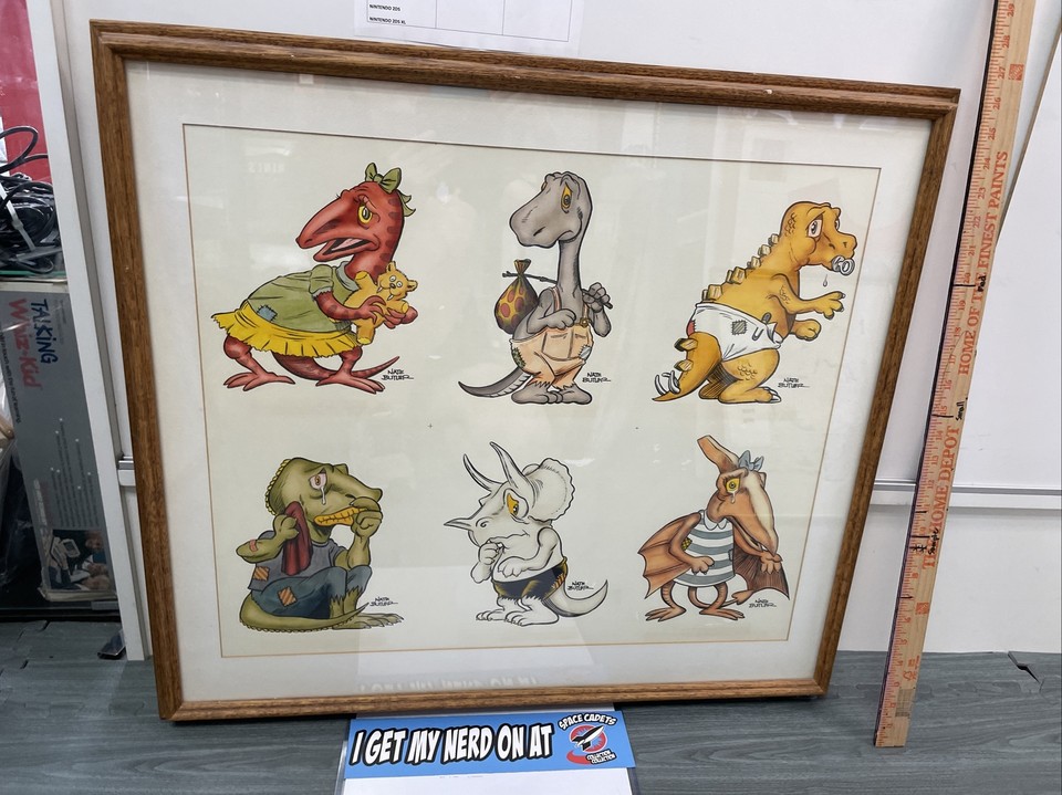 Original Nate Butler Art Framed 28 X 26 Dinosaurs Albuquerque Museum Comic Art